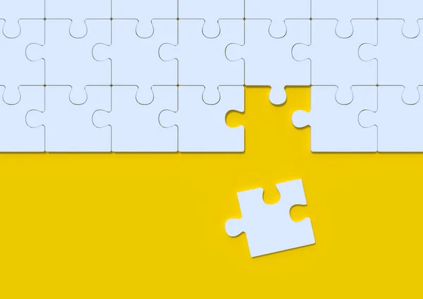 Quebra Cabeça Branco Fundo Amarelo Com Espaço Cópia Peças Puzzle — Fotografia de Stock