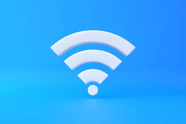 青の背景に白い無線ネットワークシンボル Fiアイコンのデザインコンセプト 無線信号だ 3Dレンダリング図 — ストック写真