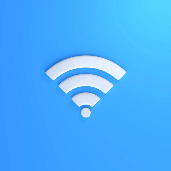 蓝色背景上的白色无线网络符号 Fi图标设计理念 威菲的签名 顶部视图 3D进行虹吸 — 图库照片