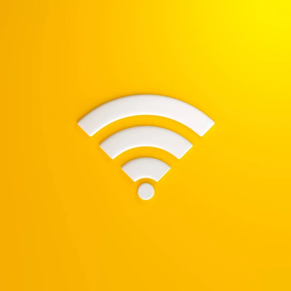 黄色の背景に白い無線ネットワークシンボル Fiアイコンのデザインコンセプト 無線信号だ 最上階だ 3Dレンダリング図 — ストック写真