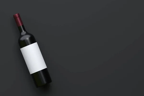 Wine Bottle White Label Black Background Top View Minimal Concept — Stock Photo, Image