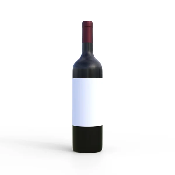 Weinflasche Mit Weißem Etikett Auf Weißem Hintergrund Frontansicht Minimales Konzept — Stockfoto