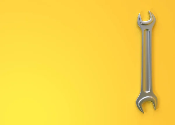Schraubenschlüssel Auf Gelbem Hintergrund Draufsicht Mit Kopierraum Minimales Kreatives Konzept — Stockfoto