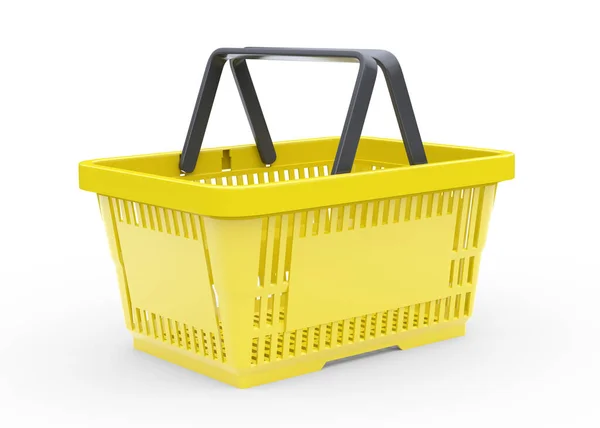 黄色の空のショッピングバスケット白の背景に隔離された 3Dレンダリング図 — ストック写真