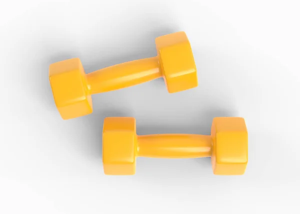 Sárga Gumi Vagy Műanyag Fitness Súlyzó Elszigetelt Fehér Alapon Tornaterem — Stock Fotó