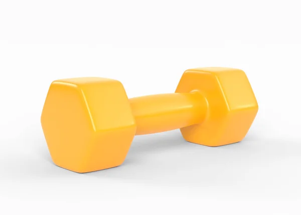 健身哑铃 黄色橡胶或塑料包裹哑铃重量隔离在白色背景 训练训练装备 运动和锻炼 体重减轻3D渲染说明 — 图库照片