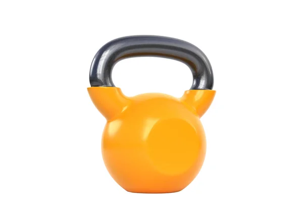 白色背景上的黄色水壶铃 健身房和健身器材 解决工具 肌肉运动 健美或健身的概念 3D渲染说明 — 图库照片
