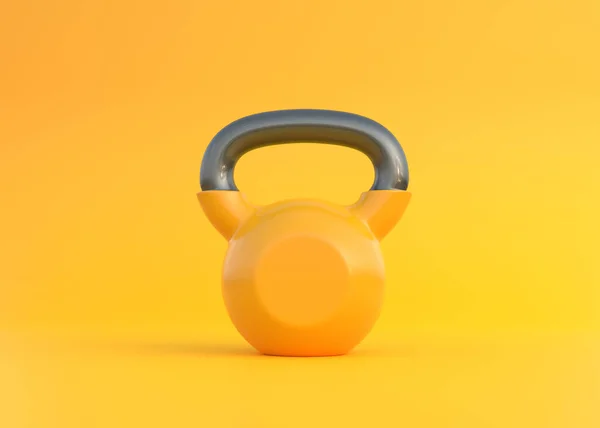 Gele Kettlebell Gele Achtergrond Zware Gewichten Gym Fitnesstoestellen Trainingsgereedschap Spieroefening — Stockfoto