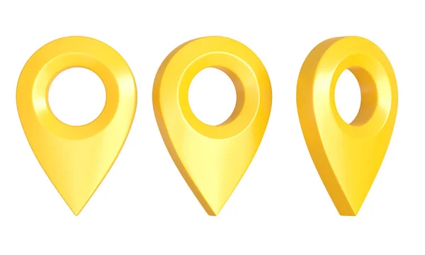 现实的地图指针在白色背景上孤立 黄色地图标识图标 3D渲染3D示例 — 图库照片