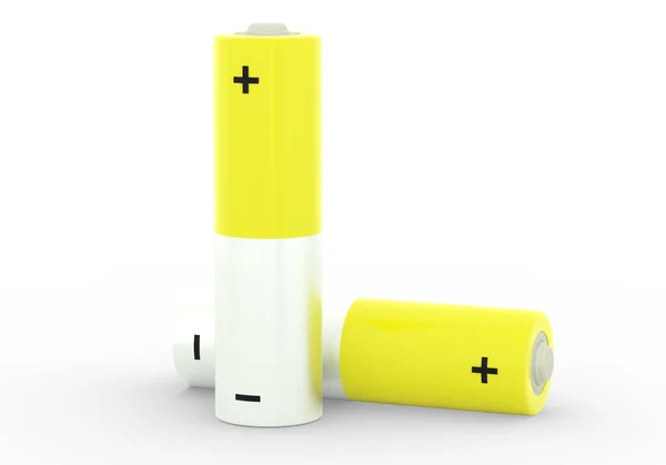 Two Yellow Size Batteries Isolated White Background Close Carbon Zinc — Stock Photo, Image