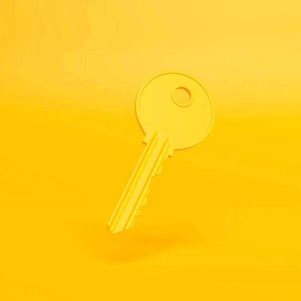 Satu Kunci Kuning Tunggal Pada Latar Belakang Kuning Cerah Datar — Stok Foto
