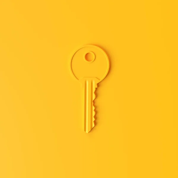 Egyetlen Sárga Kulcs Lapos Világos Sárga Háttérrel Minimalizmus Koncepció Rendezés — Stock Fotó