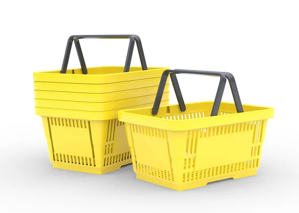 Yellow Empty Shopping Baskets Isolated White Background Rendering Illustration — Stock Photo, Image