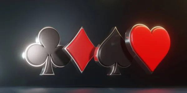 Άσοι Παίζουν Κλαμπ Σύμβολο Κάρτες Διαμάντια Μπαστούνια Και Καρδιές Κόκκινα — Φωτογραφία Αρχείου