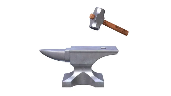 在白色背景上隔离的铁锤和铁锤 3D渲染说明 — 图库照片