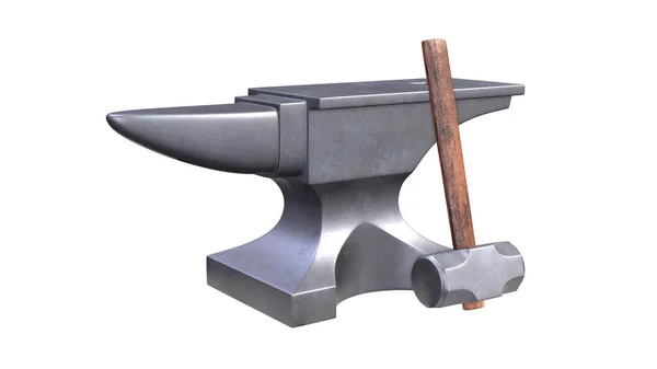 在白色背景上隔离的铁锤和铁锤 3D渲染说明 — 图库照片