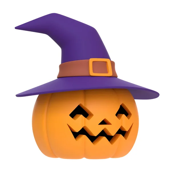 Jack Lantern Pumpkins头戴被白色背景隔离的女巫帽万圣节快乐的概念 传统的10月假期 3D渲染说明 — 图库照片