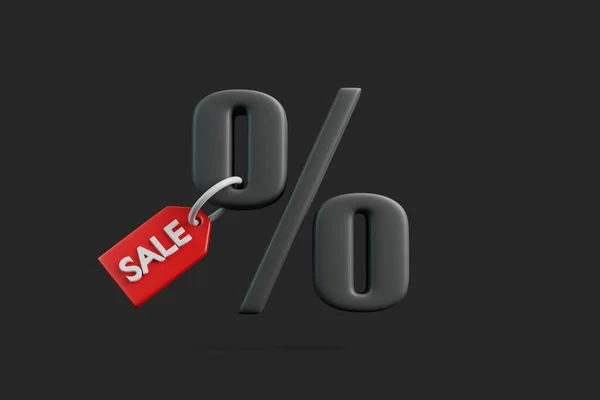 Großes Schwarzes Prozent Schild Mit Rotem Verkaufsschild Auf Schwarzem Hintergrund — Stockfoto