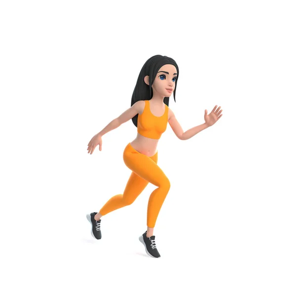Cartoon Character Woman Sportswear Running Isolated White Background Render Illustration — Stock Photo, Image