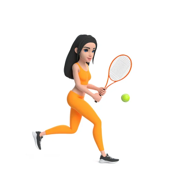 Мультфильм Характер Женщины Спортивной Форме Играть Теннис Изолированы Белом Фоне — стоковое фото