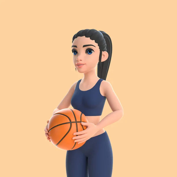 Bej Arka Planda Basketbol Topu Tutan Spor Giyimli Çizgi Film — Stok fotoğraf