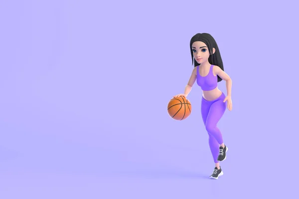 Cartoon Postava Žena Sportovním Oblečení Hrát Basketbal Izolované Bílém Pozadí — Stock fotografie