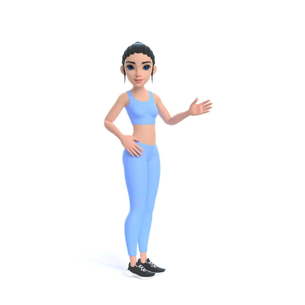 Cartoon Character Woman Sportswear Hows You Way Pointing Her Hand — Stock Photo, Image