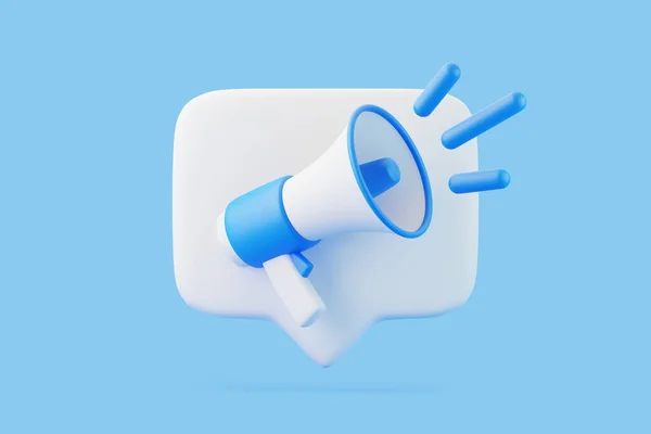 Cartoon Megaphone Notification Speech Bubble Blue Background Loudspeaker Bullhorn Minimal — Stock Photo, Image