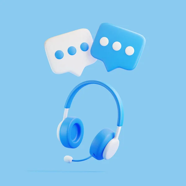 Ακουστικά Κινουμένων Σχεδίων Μήνυμα Φούσκα Ομιλία Που Φέρουν Μπλε Φόντο — Φωτογραφία Αρχείου