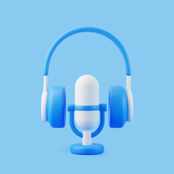 Cartoon Microfoon Koptelefoon Vliegen Blauwe Achtergrond Minimaal Creatief Concept Weergave — Stockfoto