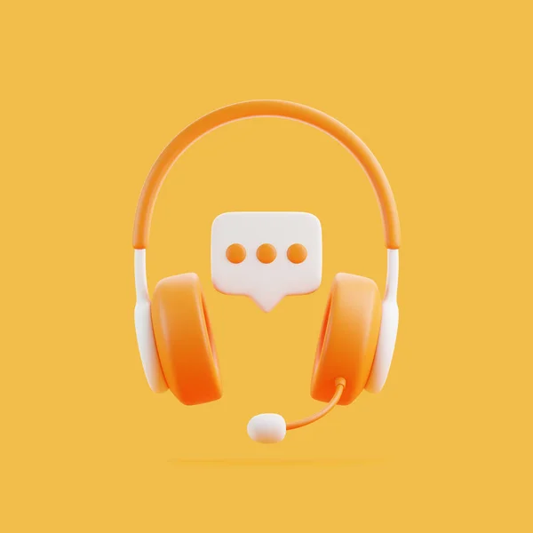 Ακουστικά Κινουμένων Σχεδίων Μήνυμα Φούσκα Ομιλία Που Φέρουν Πορτοκαλί Φόντο — Φωτογραφία Αρχείου