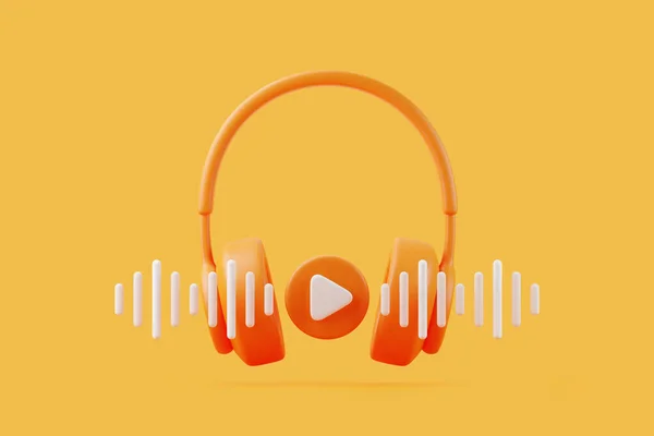 Cartoon Sluchátka Symbolem Hry Zvukové Vlny Oranžovém Pozadí Minimální Kreativní — Stock fotografie