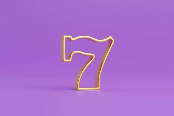 Золотая Счастливая Семерка Фиолетовом Фоне Символ Казино Рендеринг — стоковое фото