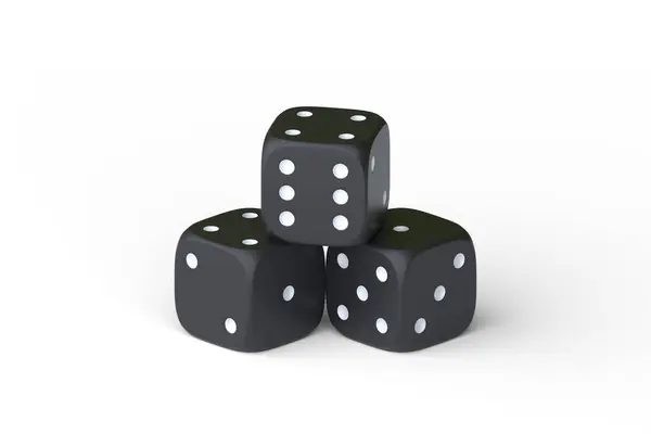 Drei Schwarze Würfel Auf Weißem Hintergrund Würfelglück Brettspiele Geldwetten Darstellung — Stockfoto