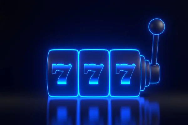 Nyerőgép Futurisztikus Világító Kék Neon Fények Egy Fekete Háttér Szerencsés — Stock Fotó