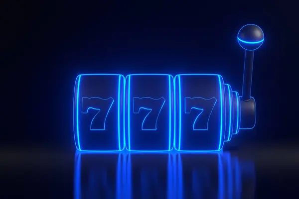 Игровой Автомат Футуристическим Светящимся Синим Неоновым Светом Черном Фоне Символ — стоковое фото