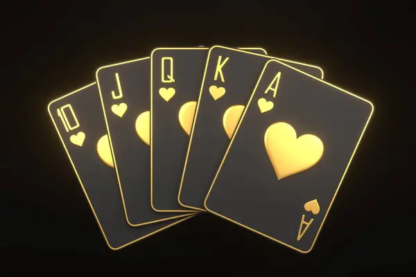 Playing cards on a black background. Casino cards, blackjack, poker. Front view. 3D render illustration