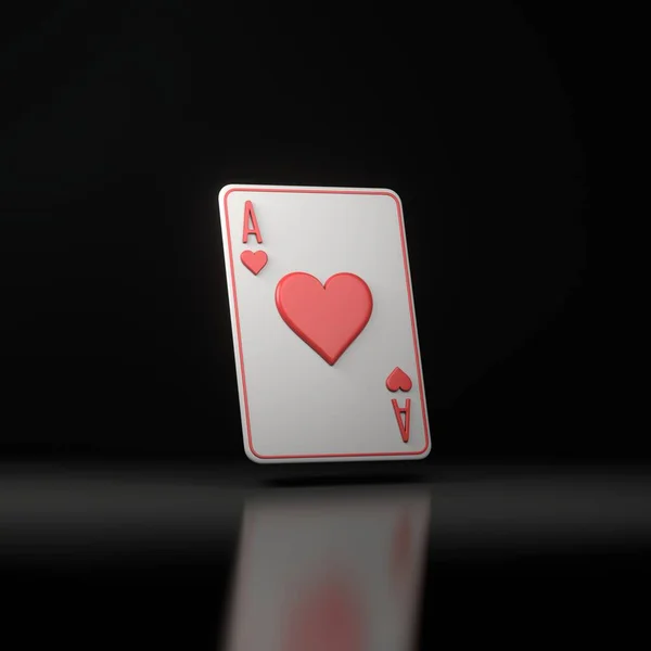 Playing cards on a black background. Ace of Hearts. Casino cards, blackjack, poker. 3D render illustration