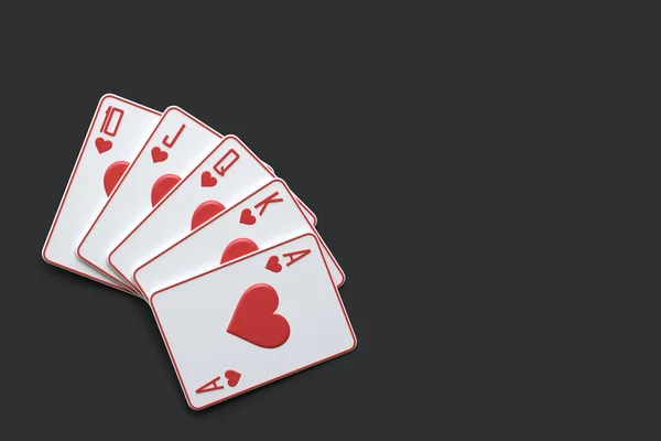 Playing cards on a black background. Casino cards, blackjack, poker. Top view. 3D render illustration