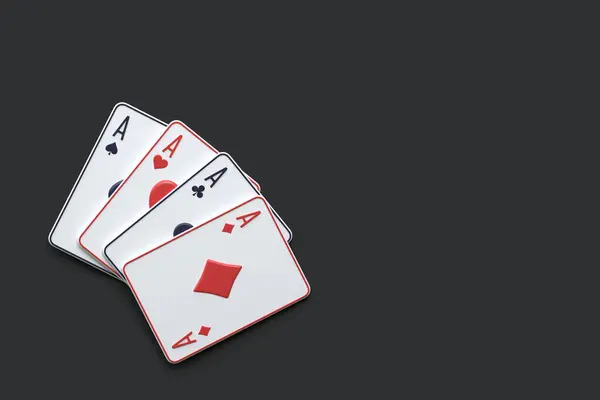 Playing cards on a black background. Casino cards, blackjack, poker. Top view. 3D render illustration