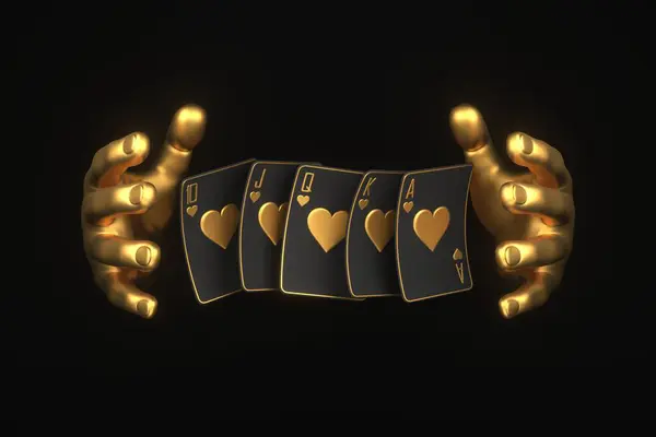 Spielkarten Mit Goldener Hand Auf Schwarzem Hintergrund Kasinokarten Blackjack Poker — Stockfoto