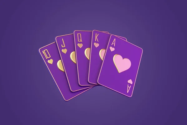 Hraní Karet Fialovém Pozadí Kasinové Karty Blackjack Poker Přední Pohled — Stock fotografie