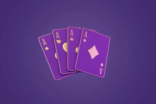 Hraní Karet Fialovém Pozadí Kasinové Karty Blackjack Poker Vykreslování — Stock fotografie