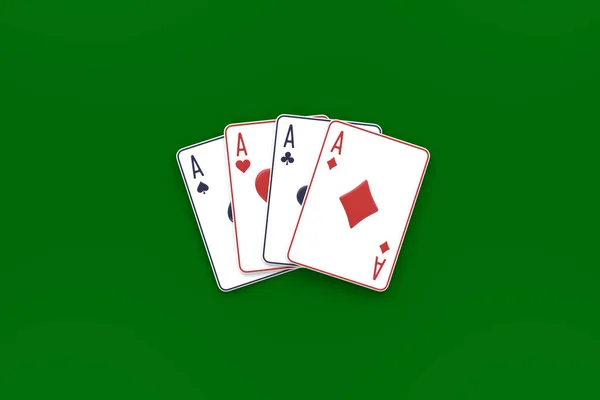 Spela Kort Grön Bakgrund Kasinokort Blackjack Poker Högst Upp Render — Stockfoto
