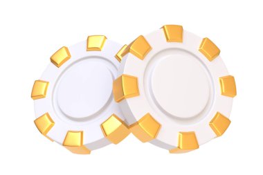 Beyaz arka planda izole edilmiş kumarhane fişleri. Poker, blackjack, bakara oyunu konsepti. 3 Boyutlu resimleme