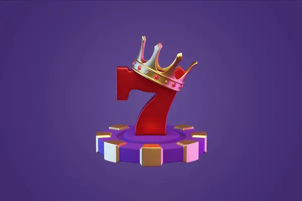 Фишки Казино Золотая Корона Счастливые Семь Символов Фиолетовом Фоне Покер — стоковое фото