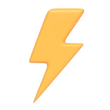 Şimşek simgesi beyaz arkaplanda izole edildi. 3 boyutlu simge, imza ve sembol. Çizgi film tarzı asgari. Ön manzara. 3 Boyutlu Resim Çizimi