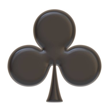 Siyah renkli, beyaz arkaplanda izole edilmiş kart simgeli kulüplerde oynayan aslar. 3 boyutlu simge, imza ve sembol. Çizgi film tarzı asgari. Ön manzara. 3 Boyutlu Resim Çizimi