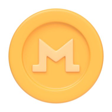 Monero jetonu beyaz arka planda izole edildi. 3 boyutlu simge, imza ve sembol. Çizgi film stili. Ön manzara. 3 Boyutlu Resim Çizimi