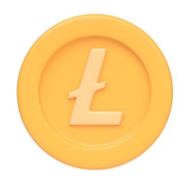 Litekoin sembolü beyaz arkaplanda izole edildi. 3 boyutlu simge, imza ve sembol. Çizgi film tarzı asgari. Ön manzara. 3 Boyutlu Resim Çizimi